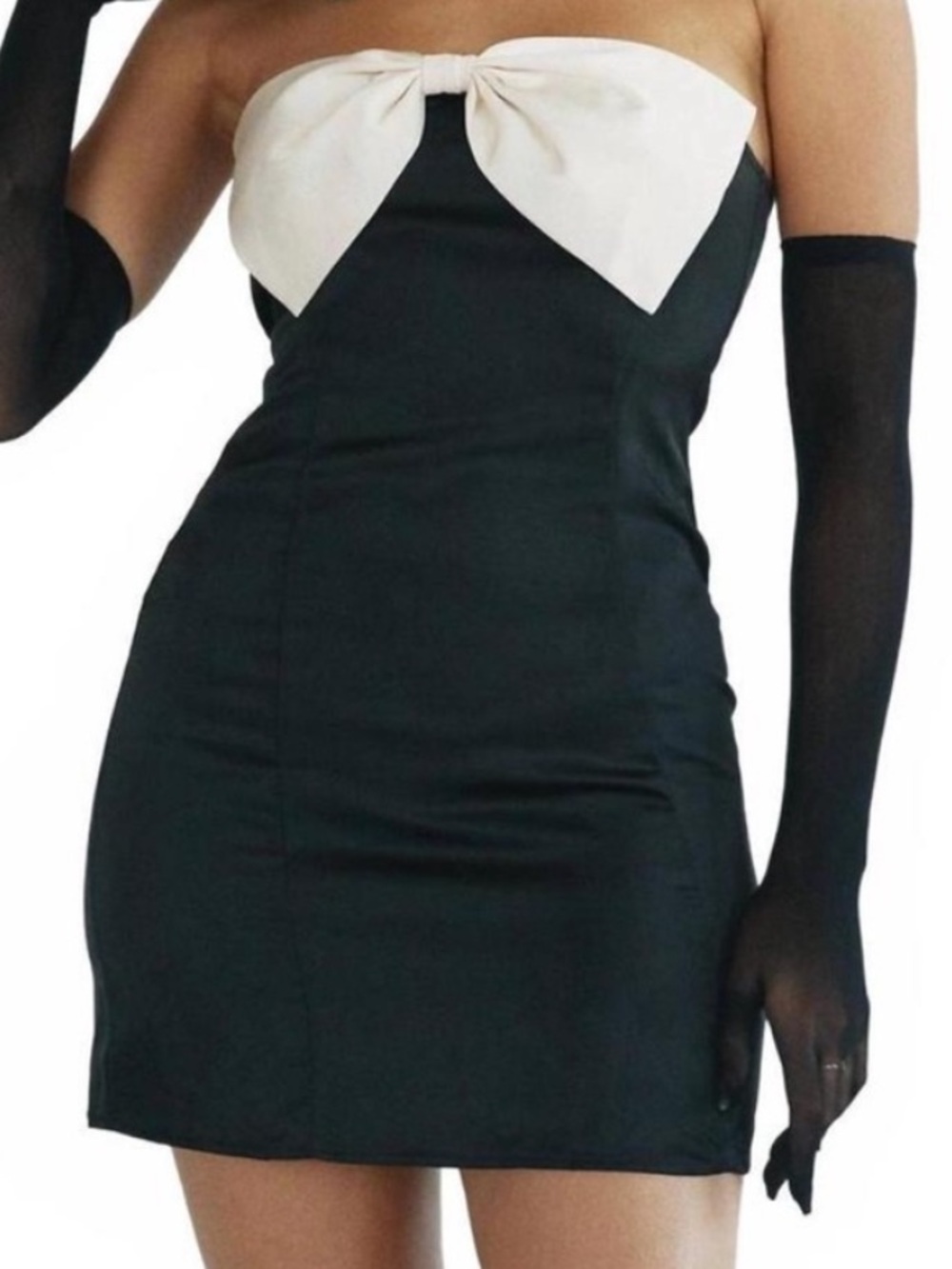 Princess Polly Black Strapless Mini Dress with Cream Bow